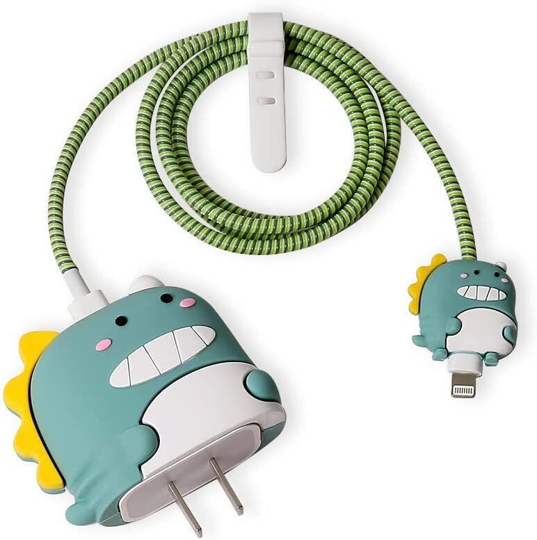 YouAndMeHub Charger Cover for iPhone 18W-20W Charger, 3D Cartoon Design Dinosaur, Spiral Cable Protector-picture-19