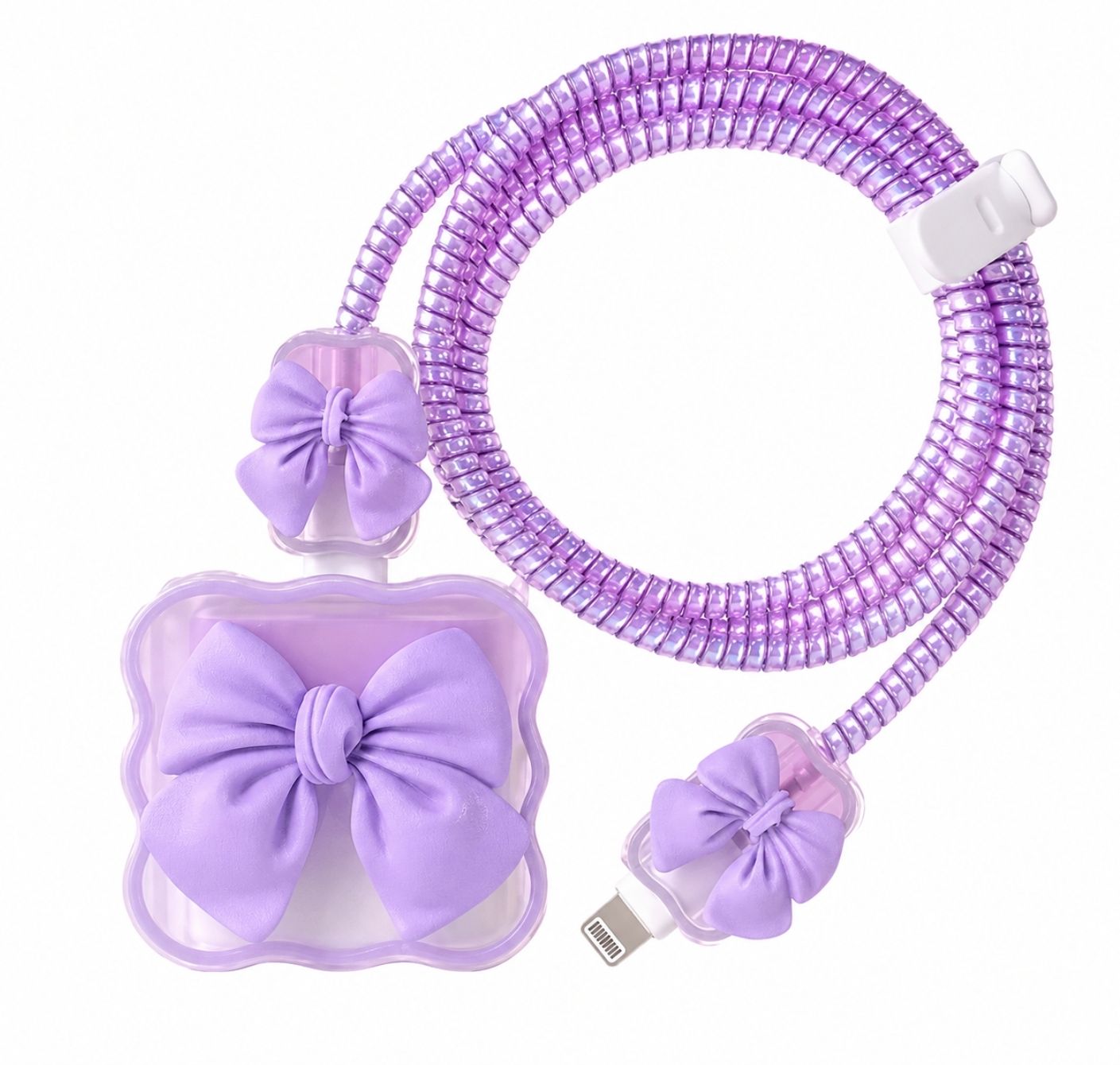 NAVIXA Cute Bow Cable Drop Clip Holder Organizer Lightning iPhone Cable Purple Kawai Cable Protector-image-26