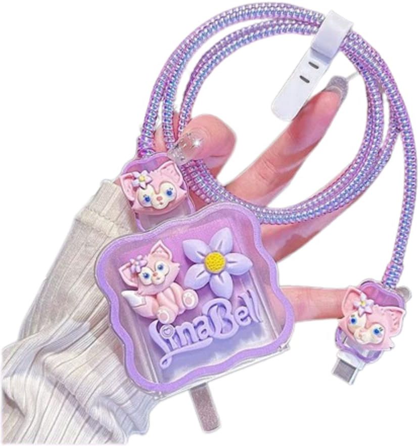 Micvir Charger Cover for iPhone 18W-20W Charger, 3D Cartoon LinaBel Purple, Spiral Cable Protector-picture-36