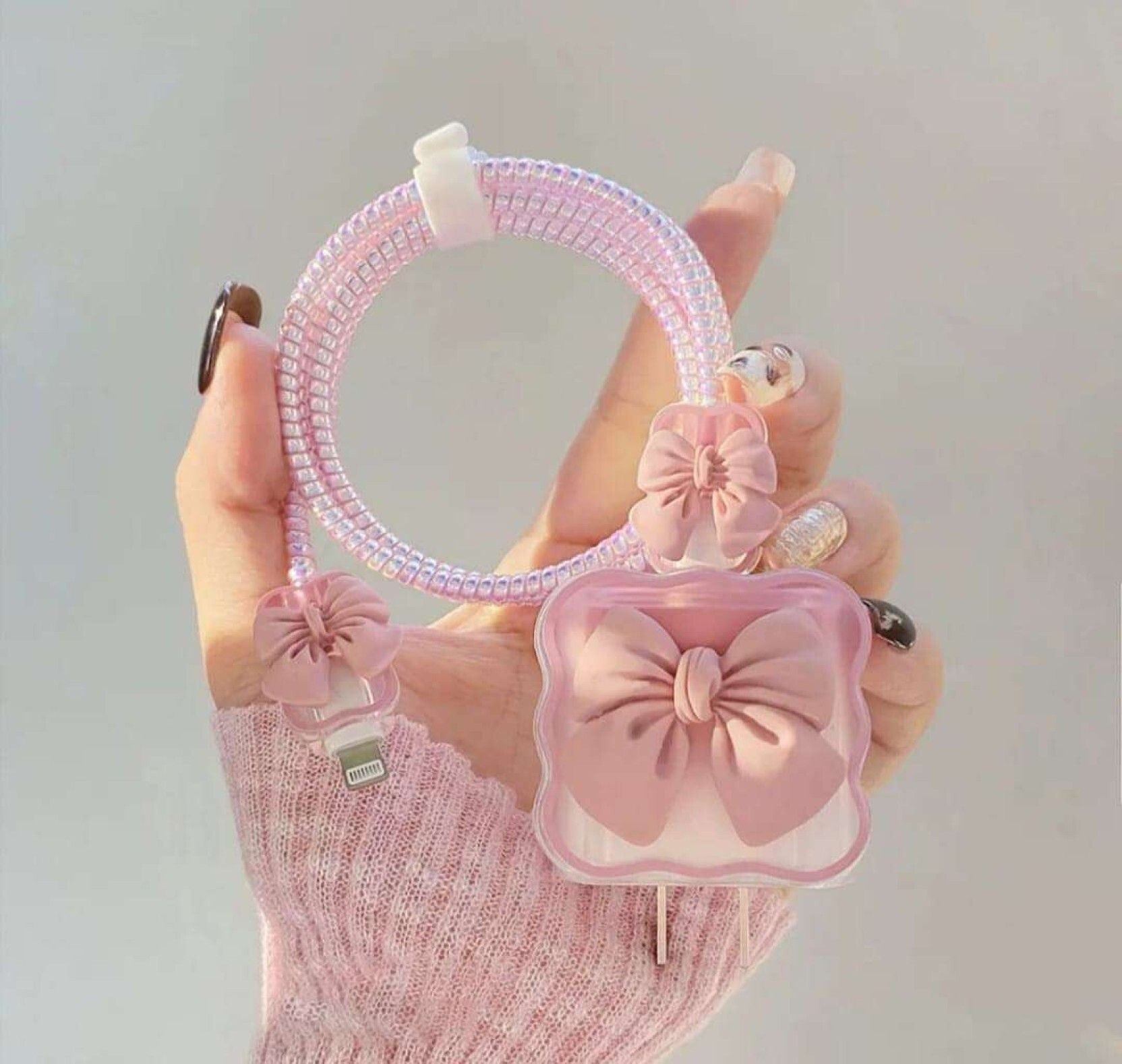 MK Mankrit Compatible for 18-20W 360 Degree Full Protection Cover (Spiral _ Pink) Cable Protector-image-12