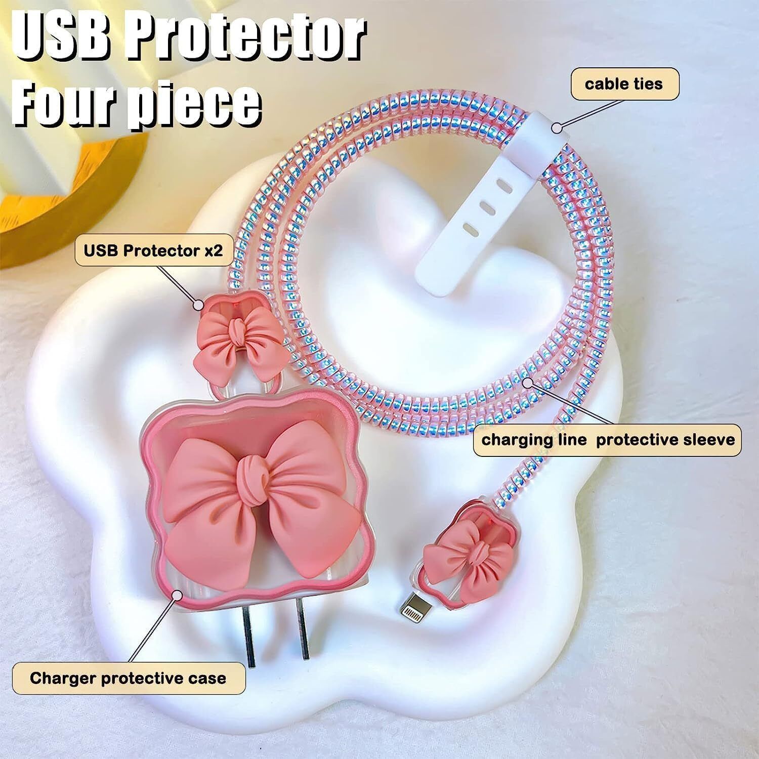 Micvir Charger Cover for Samsung 25W Charger, 3D Cartoon Design BowTie Pink, Spiral Cable Protector-image-34