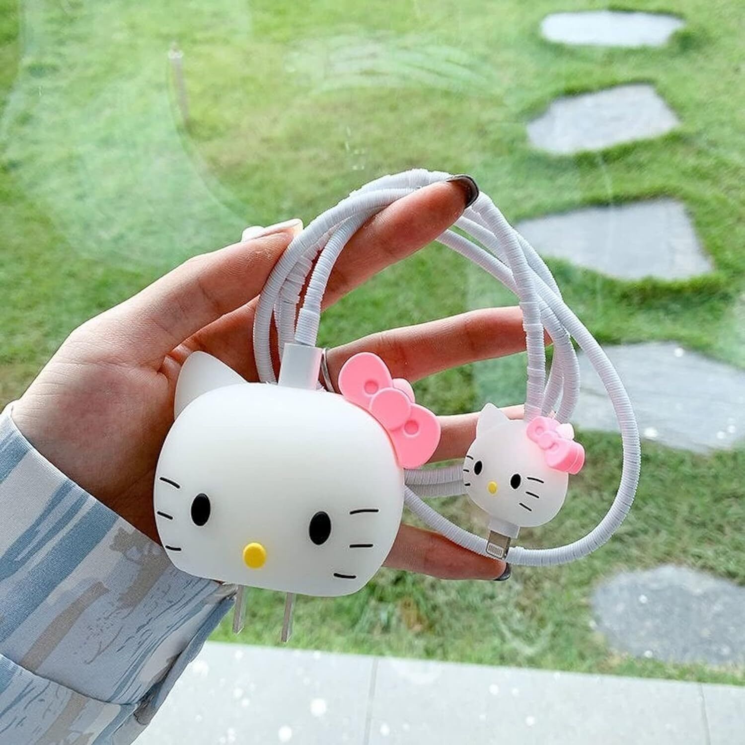 WEI INTERNATIONAL Compatible for iPhone Charger Cover for 18-20W Full Protection WHITE KITTY Cable Protector-picture-24