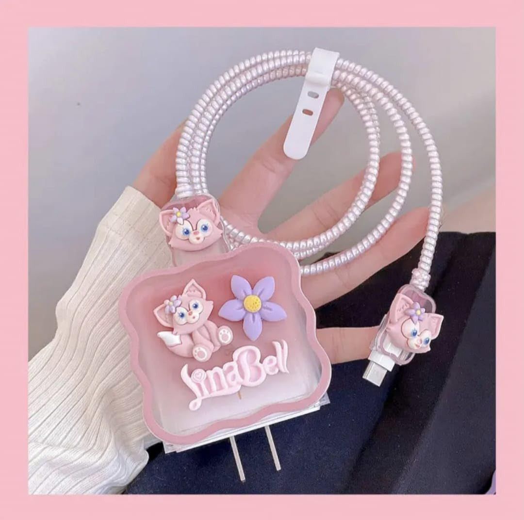 Micvir Charger Cover for iPhone 18W-20W Charger, 3D Cartoon Design Lina Bell, Spiral Cable Protector-picture-26