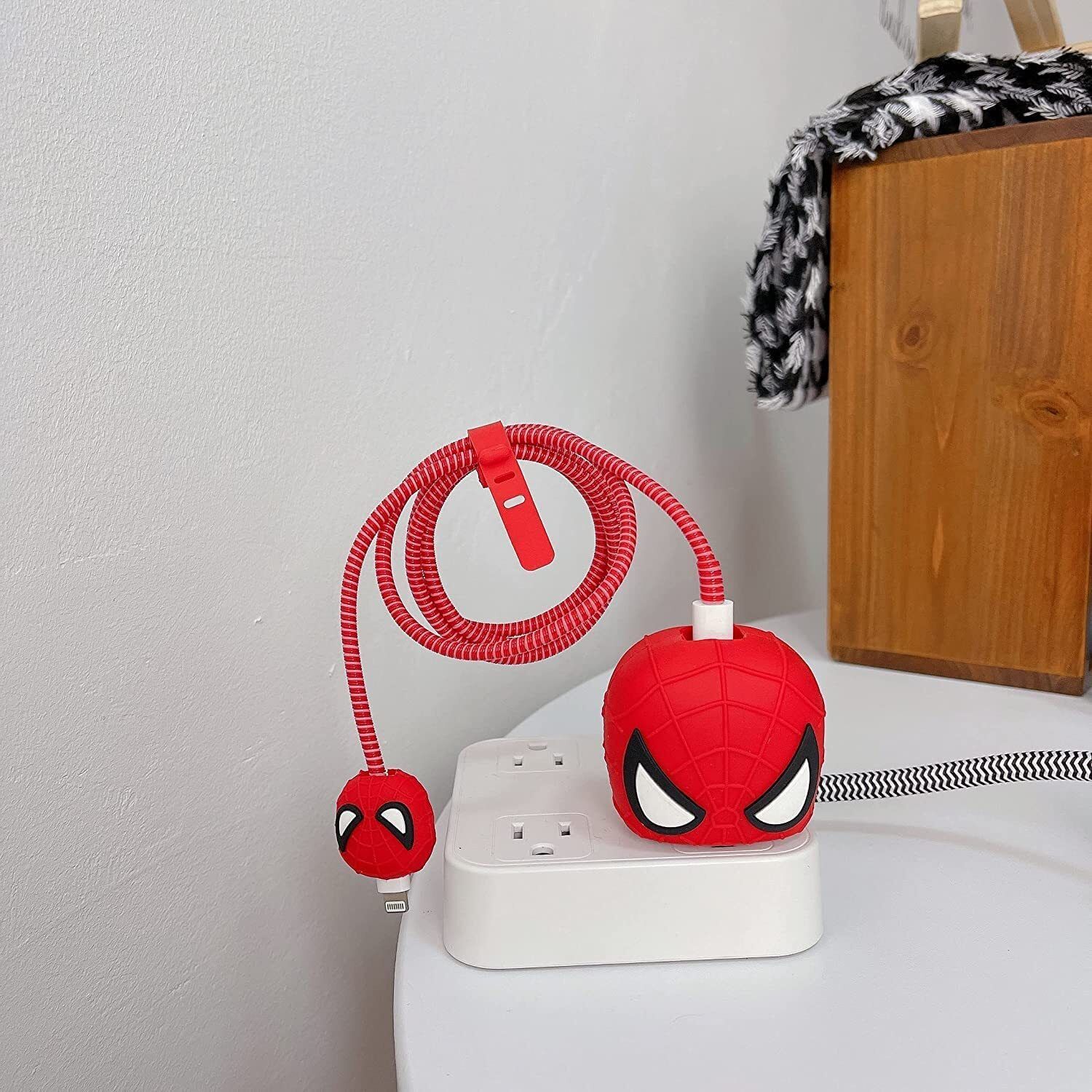 Micvir Charger Cover for iPhone 18W-20W Charger, 3D Cartoon Spider Man Red, Spiral Cable Protector-picture-32