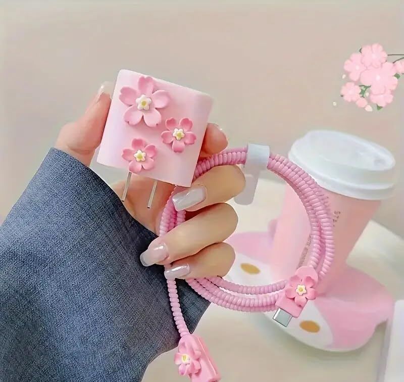 SwapME Cherry Blossom Design 20W Charging Cable Protector for iPhone 17 /16 /15 Pro/Max Cable Protector-image-0