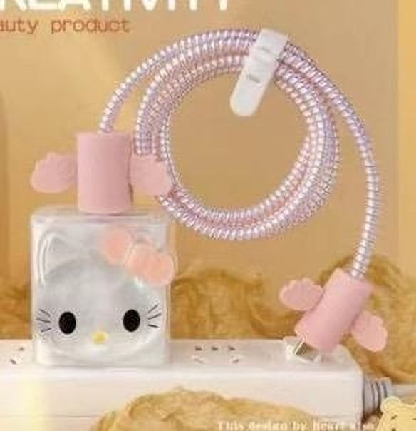 Micvir Charger Cover for iPhone 18W-20W Charger, 3D Cartoon Design Kitty White, Spiral Cable Protector-picture-13
