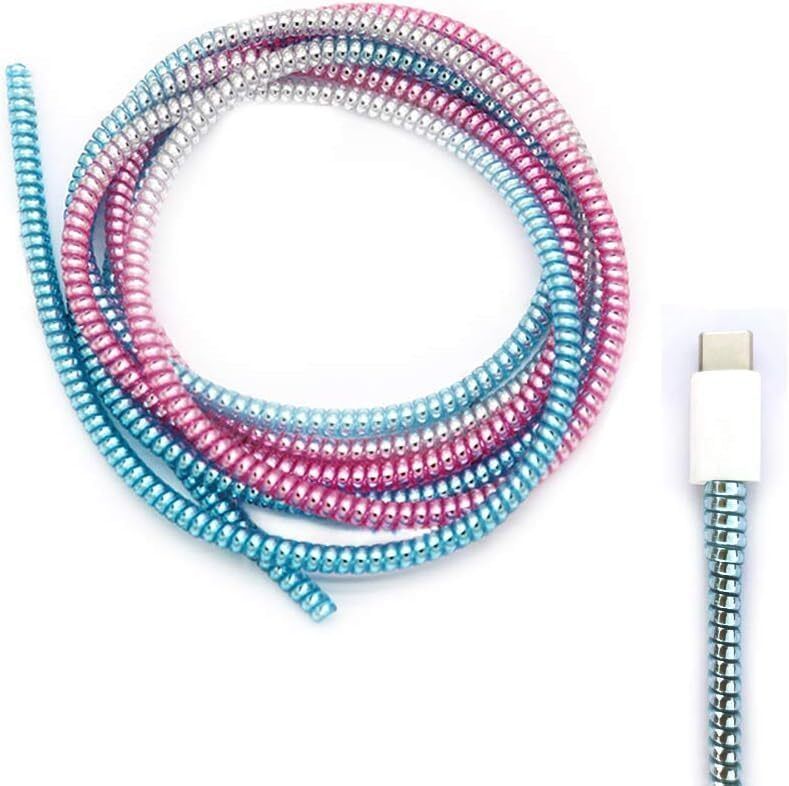 Mobileholic Pink Blue 1.5M Full Size Metallic Finish Charger Spiral Cable Protector Cover Cable Protector-image-20