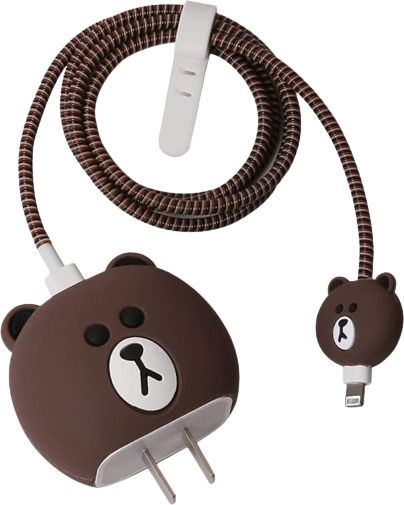YuniKase Charger Cover for iPhone 18-20W Charger, Cute 3D Cartoon Design Bear, USB Spiral Cable Protector-image-1