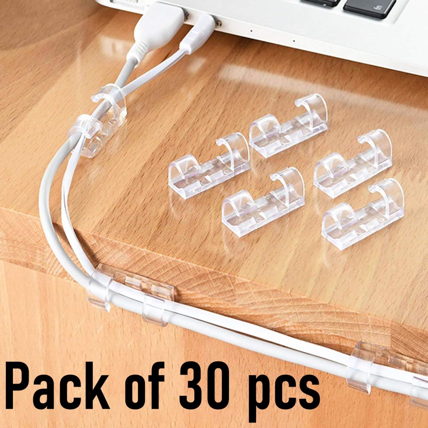 JVS 30 Pcs Strong Adhesive Transparent Cable Clips for Home Office Desk Use Cable Protector-image-12