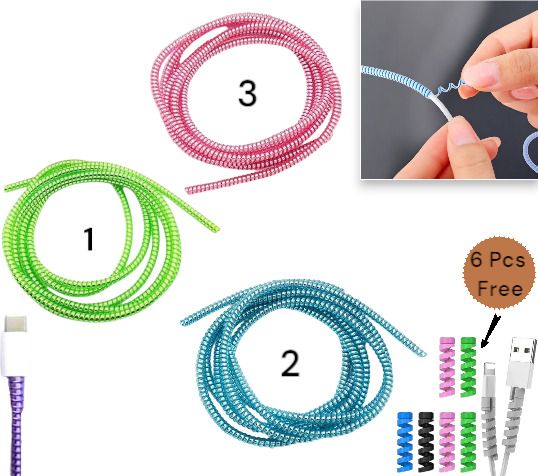 CoverLelo (Pack of 3) 1.5 Meter/ 150 cm Shinning Spiral Cable Protector-image-5