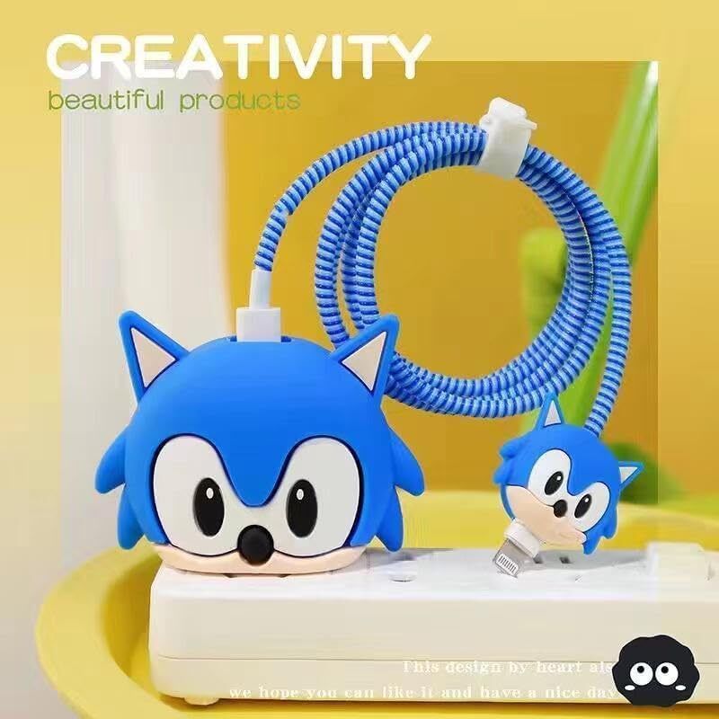 Micvir Charger Cover for iPhone 18W-20W Charger, 3D Cartoon Design Sonic Blue, Spiral Cable Protector-picture-37
