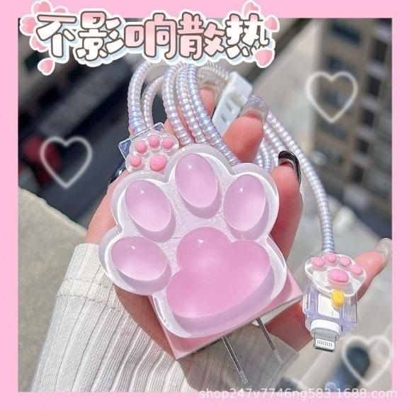 Micvir Charger Cover for iPhone 18W-20W Charger, 3D Cartoon Design Paw, Spiral Cable Protector-picture-20