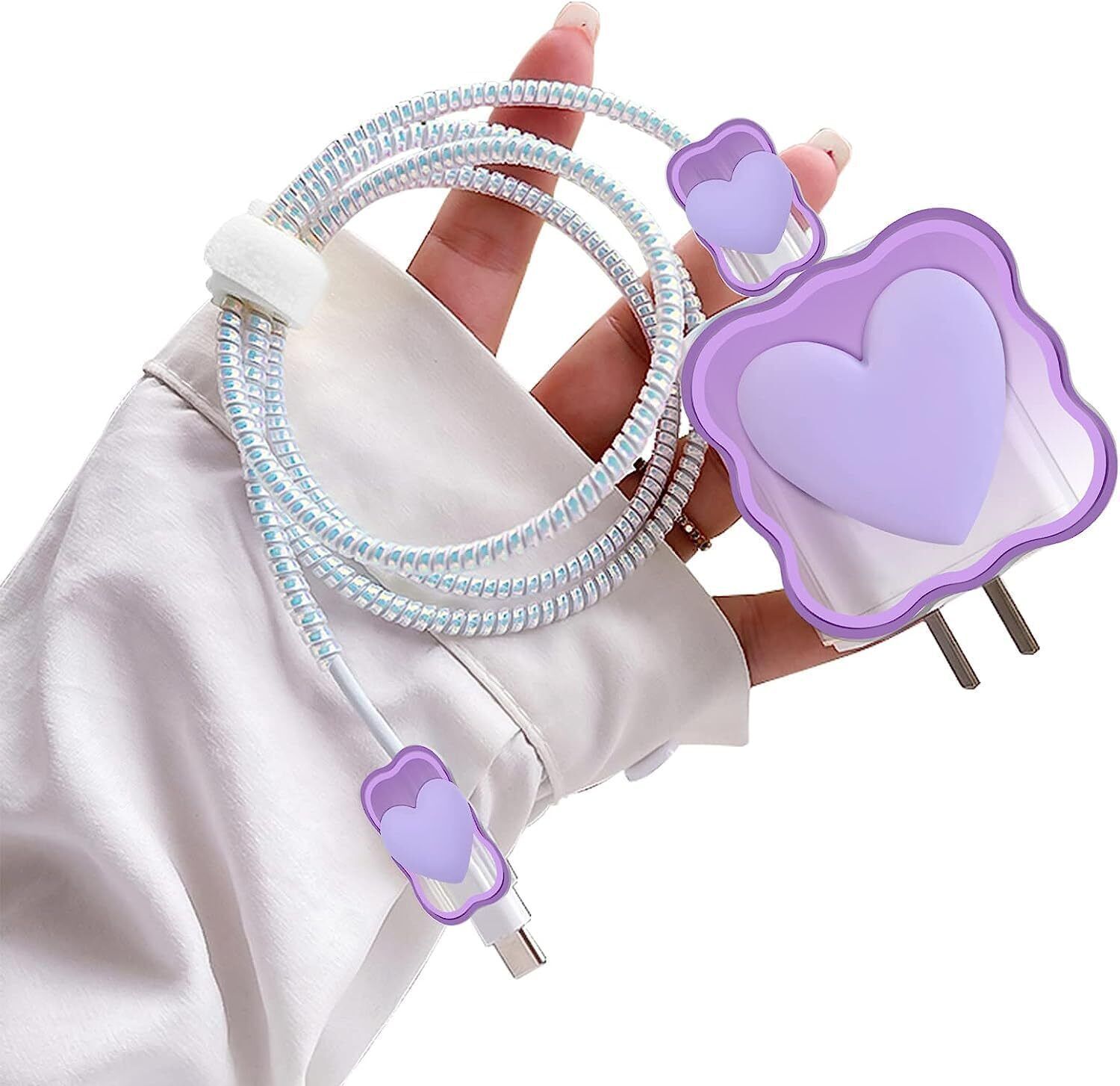 Coverskart Charger Cover for iPhone 18W-20W Charger 3D Cartoon Heart Purple Case Cable Protector-image-31