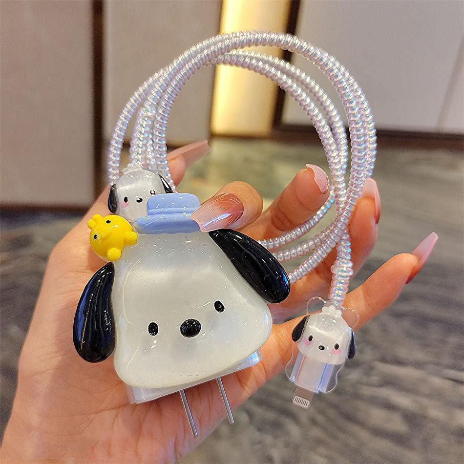 Micvir Charger Cover for iPhone 18W-20W Charger, 3D Cartoon Design Puppy White, Spiral Cable Protector-picture-27