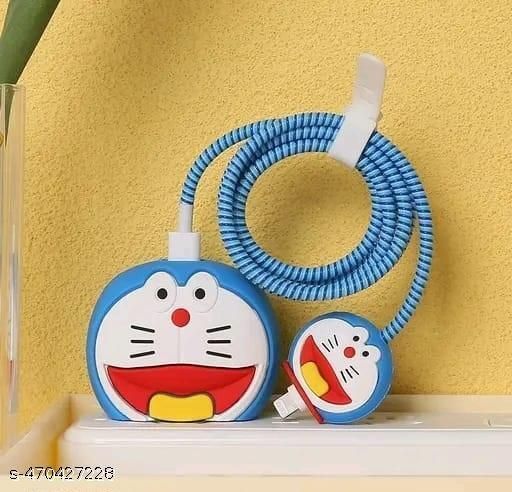 Micvir Charger Cover for iPhone 18W-20W Charger, 3D Cartoon DoraeMon, Spiral Cable Protector-image-29