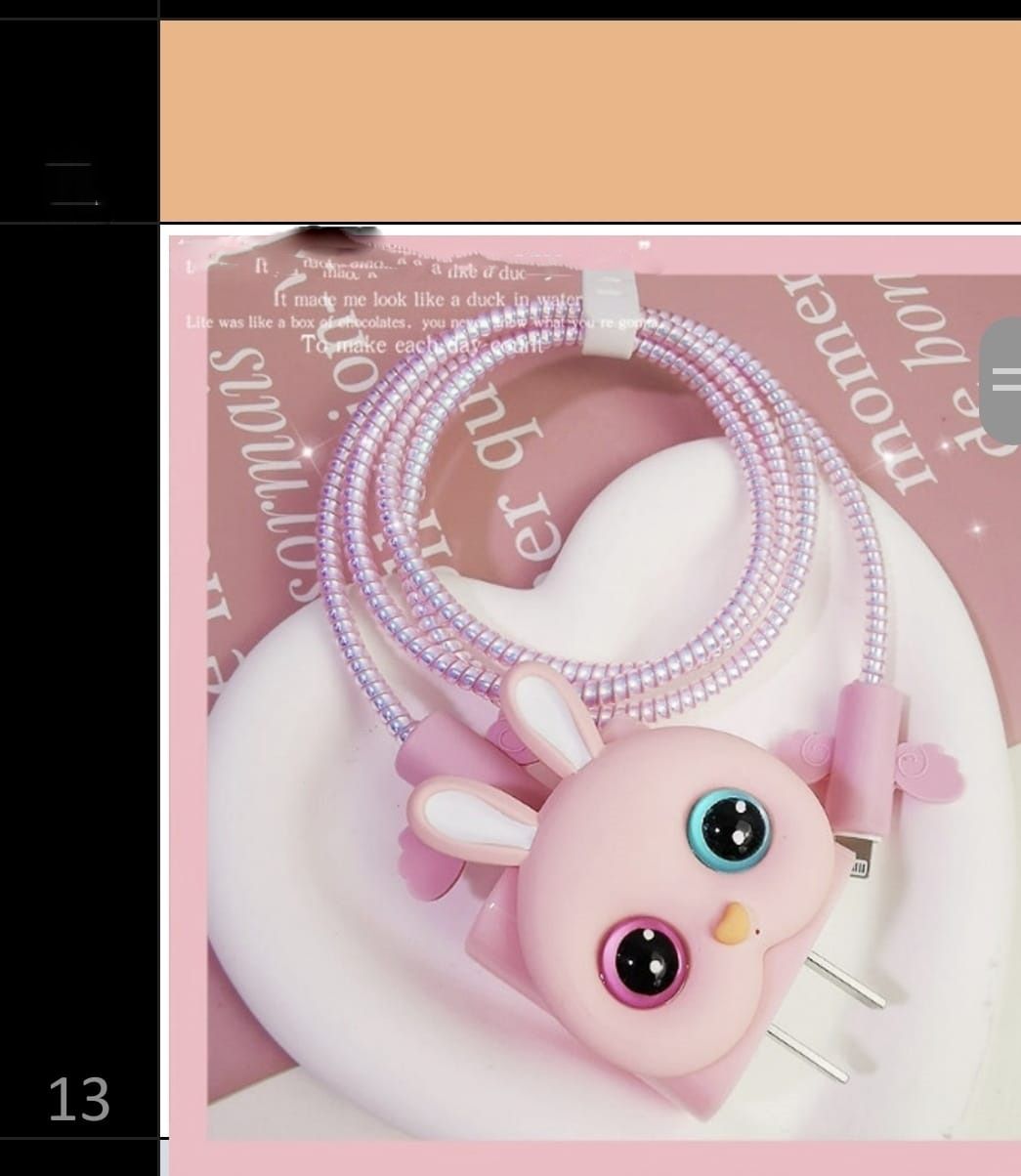 Micvir Charger Cover for iPhone 18W-20W Charger, 3D Cartoon Design Kitty Pink, Spiral Cable Protector-picture-27