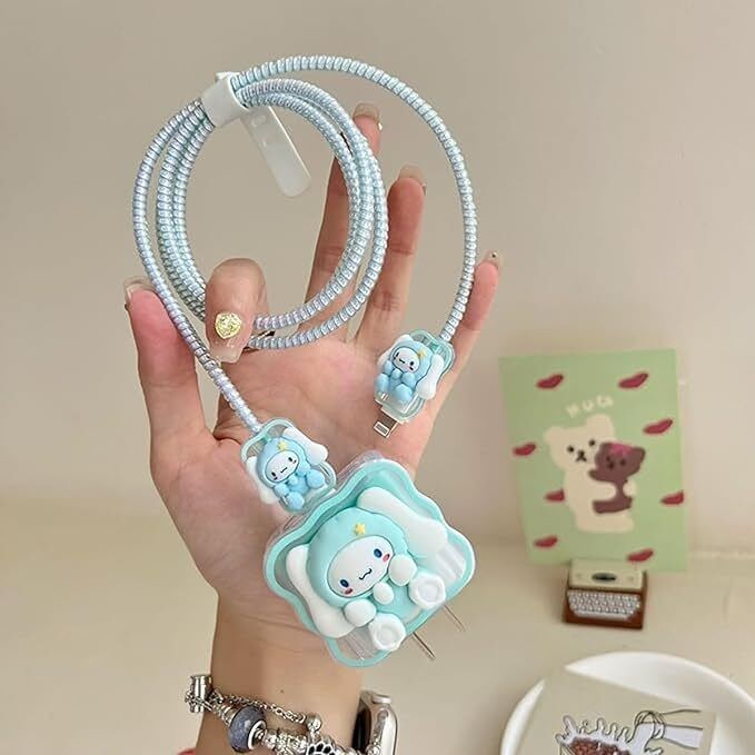 BeeNex Charger Case Cover for iPhone 18W-20W, 3D Cute Teddy Design, Spiral Cable Protector-image-31