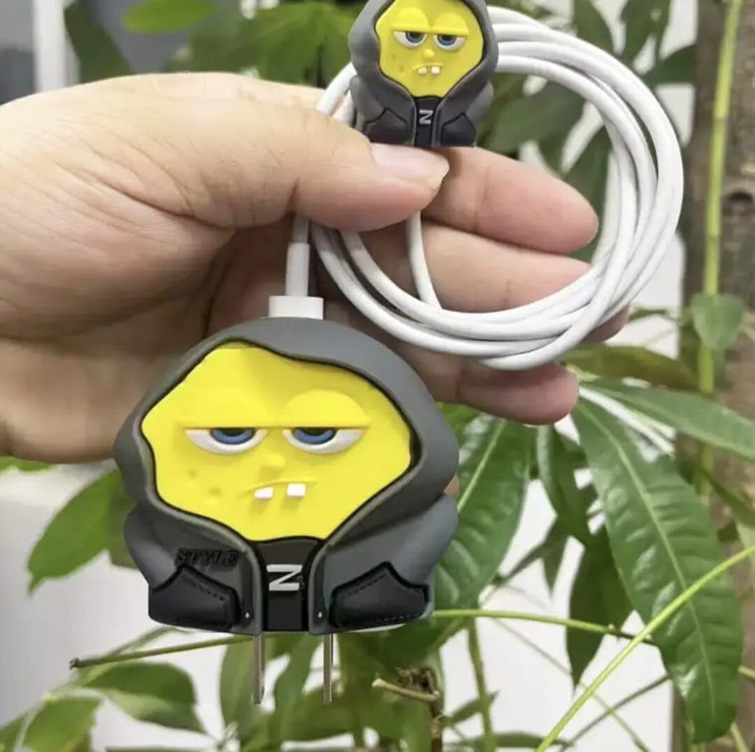 Micvir Charger Cover for iPhone 18W-20W Charger, 3D Cartoon Anime Yellow, Spiral Cable Protector-picture-13
