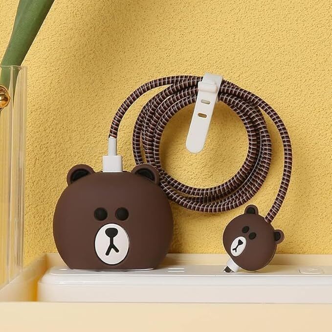 THE ICO iPhone USB-C Power Adapter Charger Case Cover Cartoon BROWN BEAR (Brown Panda) Cable Protector-image-6