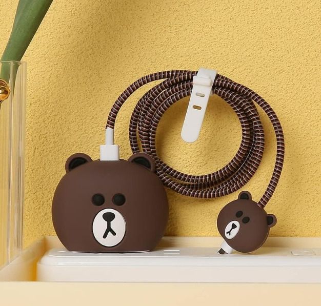 AFK Collection Apple 18/20W Silicone Data Cord Saver Sleeves Brown Bear Charger Protector Cable Protector-image-21