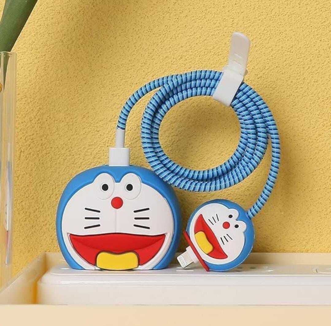 henx Doraemon charger cover for iphone 18/20W Cute 3D Cartoon Design, USB Spiral Cable Protector-picture-14