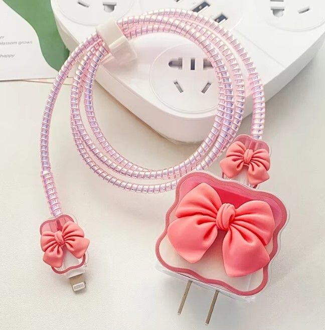 MLK 3D Cute Bow Case for iPhone Charger 18W/20W Only, Silicone Protective Case Cover Cable Protector-image-17