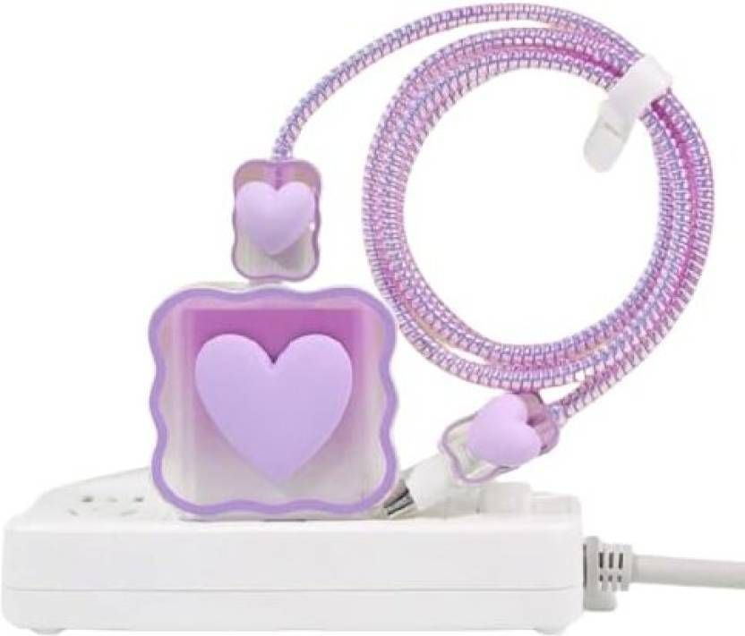 BinkSon 3D Heart Print Design iPhone Charger Case For 18W/20W & Spiral Cover Cable Protector-image-2