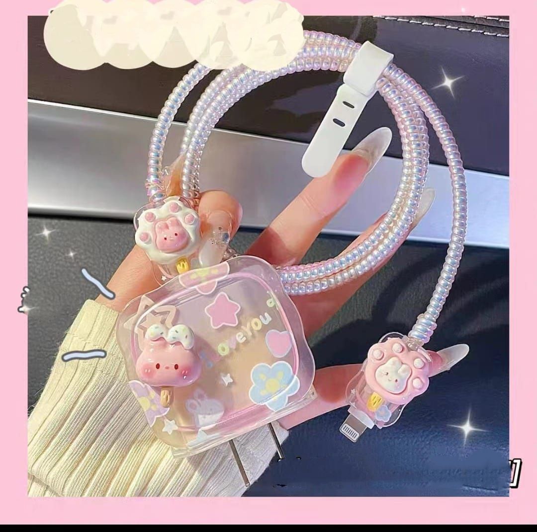 Micvir Charger Cover for iPhone 18W-20W Charger, 3D Cartoon Design Love You, Spiral Cable Protector-picture-15