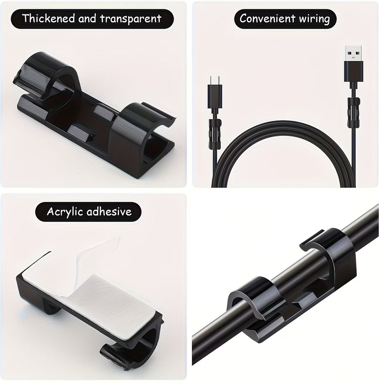 jvs wholesaler 20 PCS Premium Black Cable Organizer Clips for Desk, TV & Charging Cables Cable Protector-picture-10