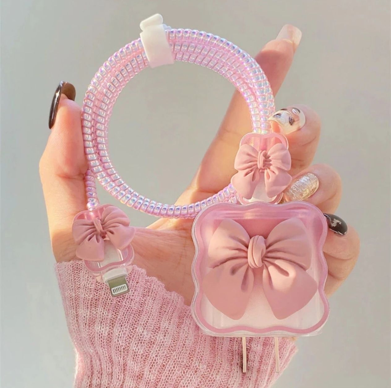 CellCloud Charger Cover for iPhone 18W-20W Type C Charger 3D Cartoon Design Pink Bow Cable Protector-image-27