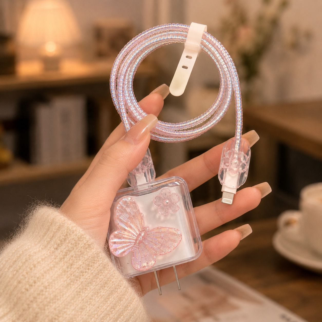 MOBIDEER iPhone Charger Cover For 18W/20W Pink Butterfly Charger Cover Set Cable Protector-image-26
