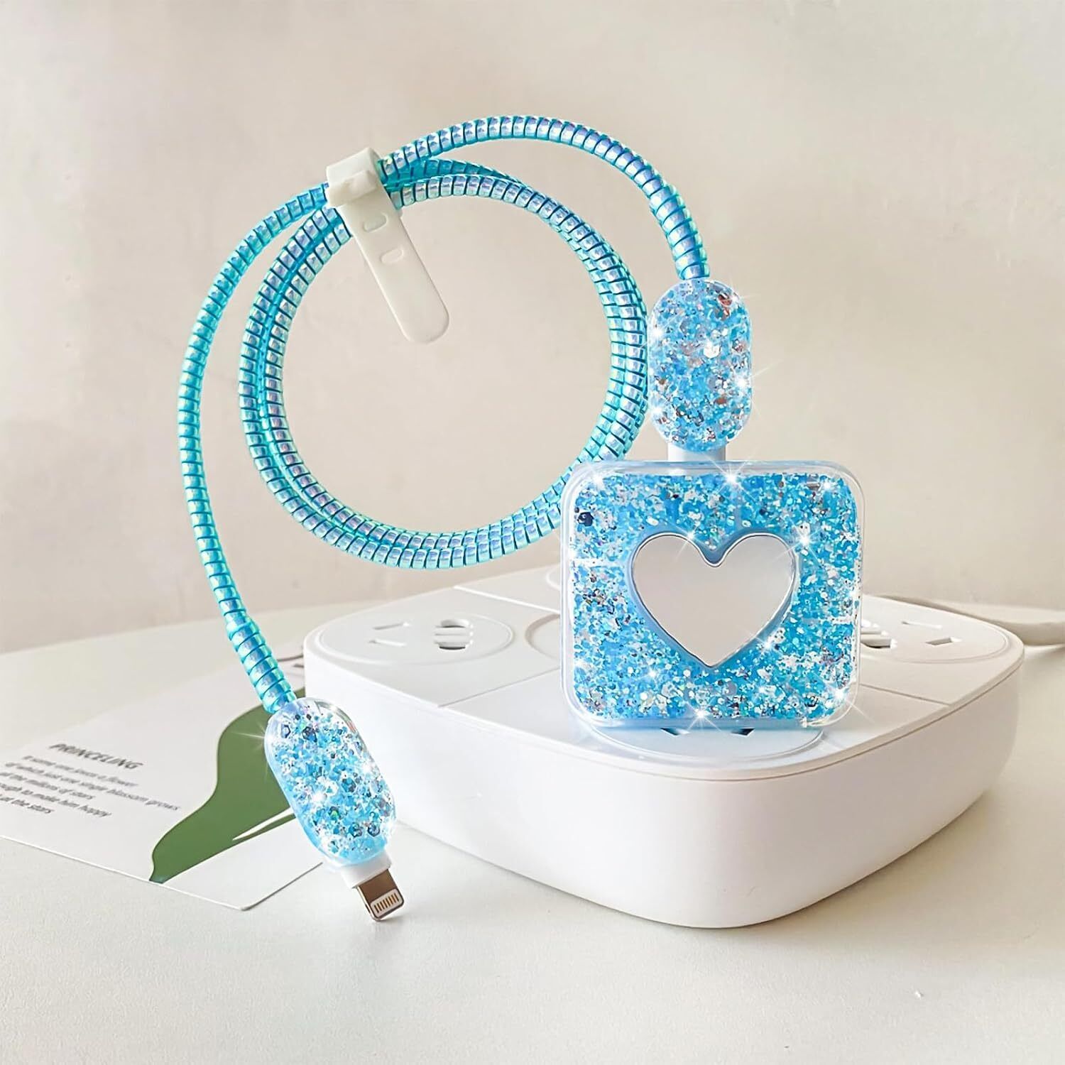 RharanxyN SPARKLE HEART 3D Iphone Charger Case 18w-20w Cable Protector-image-3