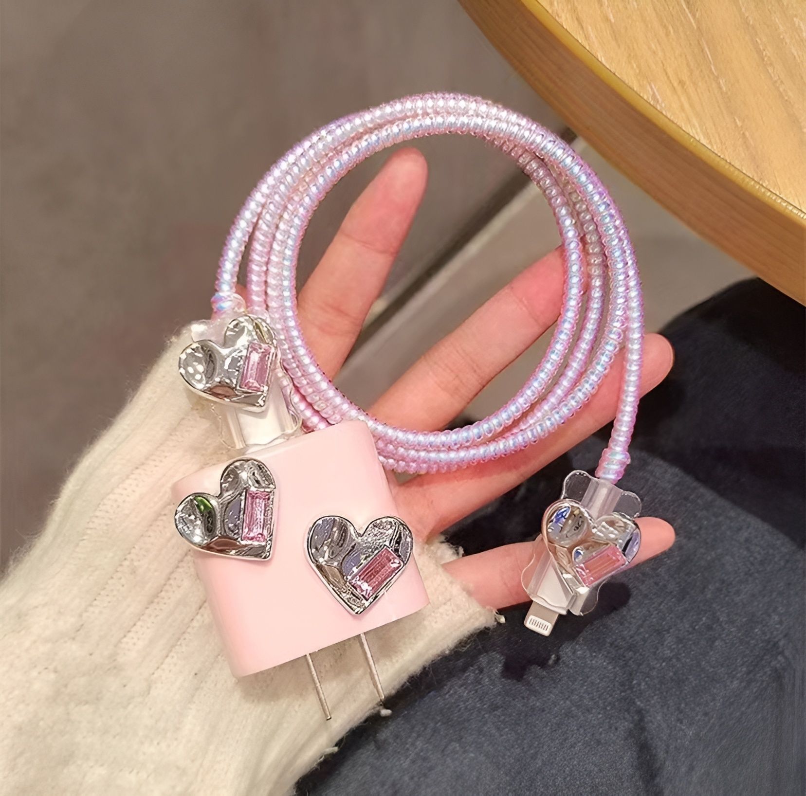 Micvir Charger Cover for iPhone 18W-20W Charger, 3D Cartoon Design Diamond, Spiral Cable Protector-picture-29