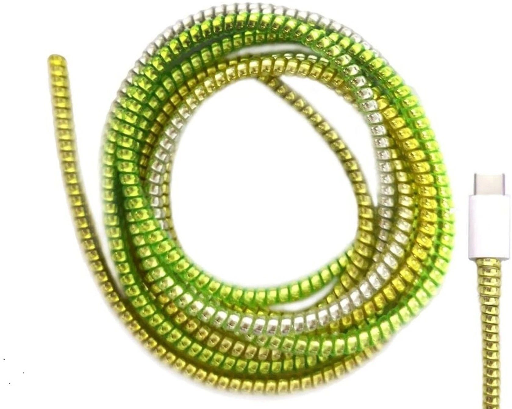 Mobileholic Green Yellow 1.5M Full Size Metallic Finish Charger Spiral Cable Protector Cover Cable Protector-image-12