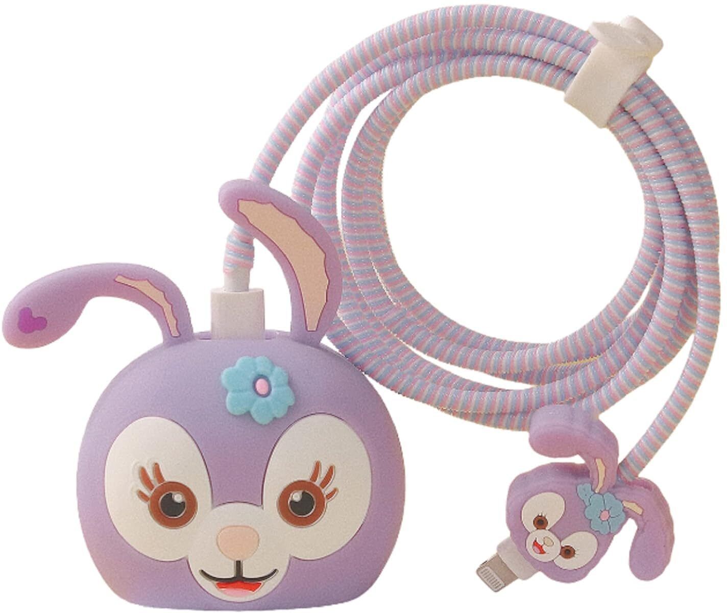 JOBINKA 18W/20W iPhone USB-C Power Adapter Charger Cartoon Case Cover (Purple Rabbit) Cable Protector-image-26