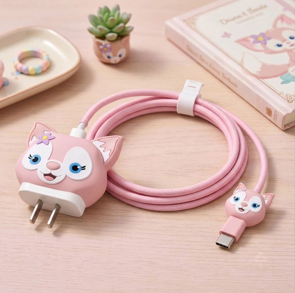 RK WORLD Cable Protector for Appple iPhone Charger 20W/18W Cute Cartoon Case (Pink Kitty) Cable Protector-image-46