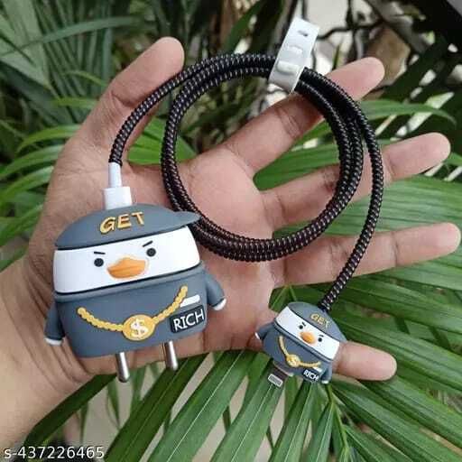 henx rich pegvin cover for iphone 18/20W 3D Cartoon Design USB Spiral Cable Protector Cable Protector-image-3