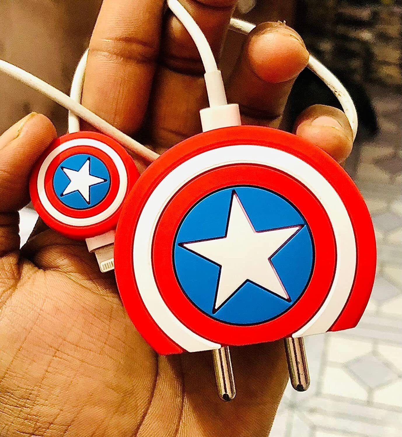 Micvir Charger Cover for iPhone 18W-20W Charger, 3D Cartoon Design Cap America, Spiral Cable Protector-image-5
