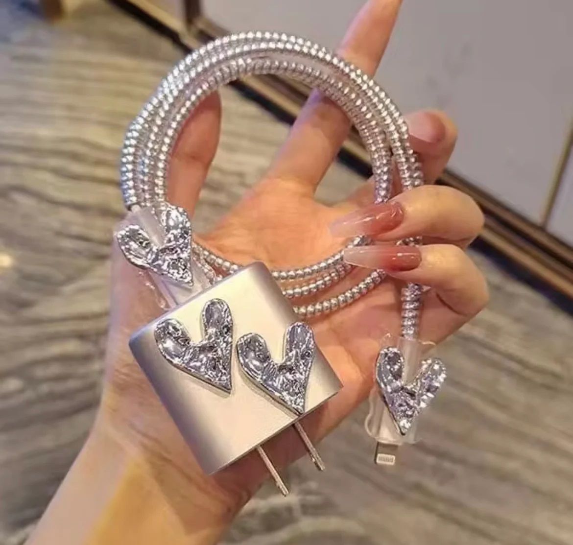 Micvir Charger Cover for iPhone 18W-20W Charger, 3D Cartoon Design Soft Heart, Spiral Cable Protector-picture-20