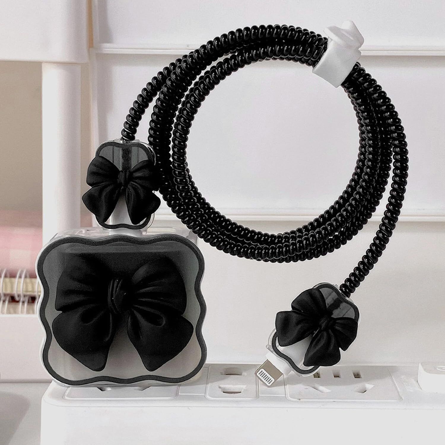 BUYOJO I Phone Charger Cover Charging Cable Protector-Black Bow Only Case Black Cable Protector-image-22