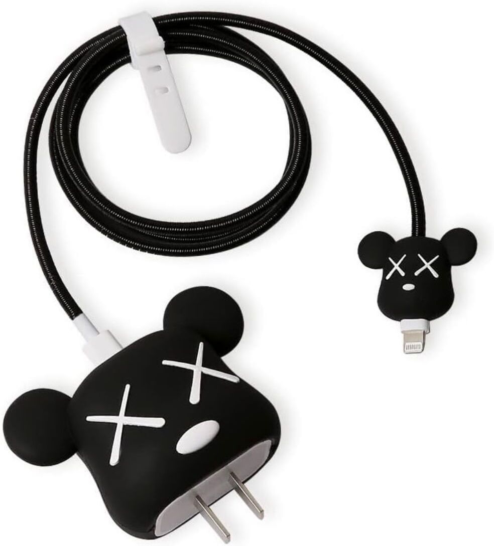 Pixelkart iPhone Teddy Black Charger Case Cover For 18-20W Adapter Silicon Charger Cover & Cable Protector