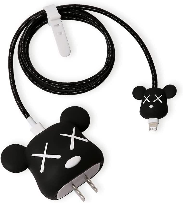 Micvir Charger Cover for iPhone 18W-20W Charger, 3D Cartoon Design Black Bear, Spiral Cable Protector-picture-18