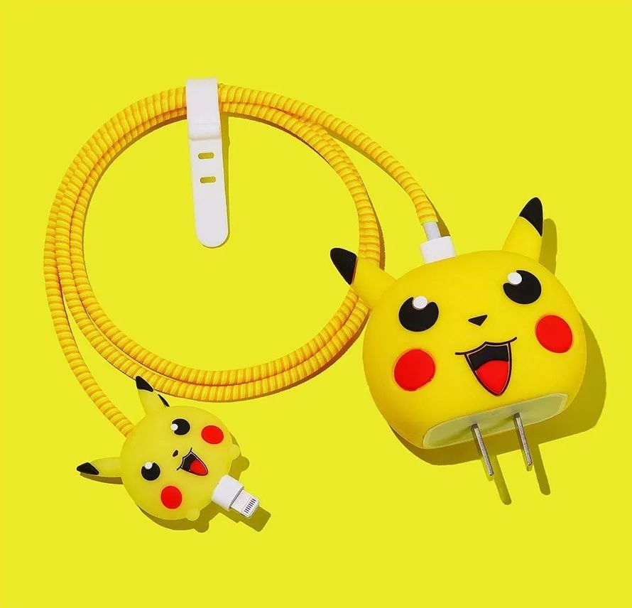 Micvir Charger Cover for iPhone 18W-20W Charger, 3D Cartoon Design Pikka Yellow, Spiral Cable Protector-picture-33