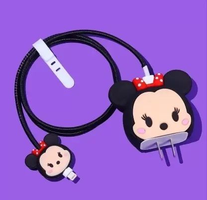 AUDICE iPhone Charger Cover For 18W/20W | Cute 3D Cartoon Character black Minnie Mouse Cable Protector-image-3