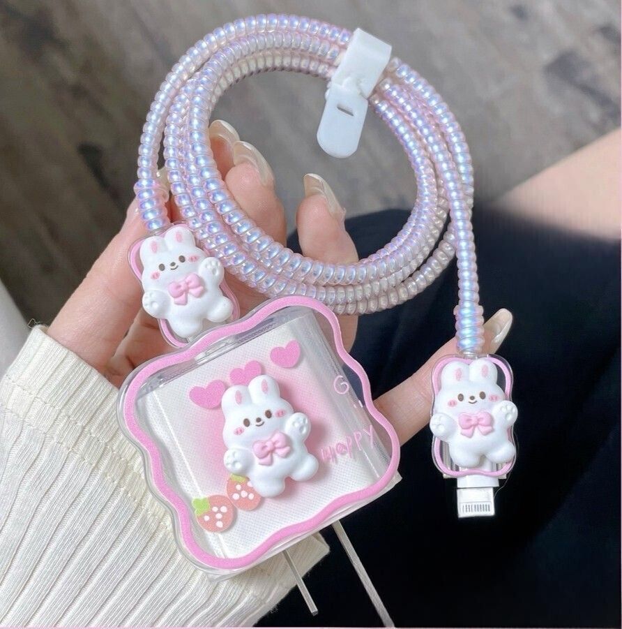 BeeNex Charger Case Cover for i-Phone 18W-20W Adapter, Cute Cartoon Bear Design, USB C Cable Protector-image-2
