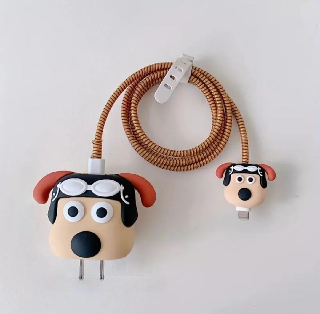rk world charger cover appple iphone 18w & 20w, 3d cartoon cute case(puppy) cable protector