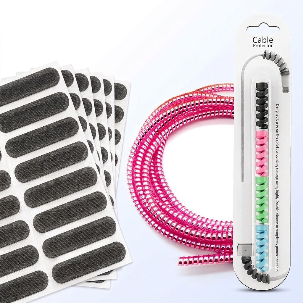 SANEHA 1.5M Metallic Pink 4Pcs Cable Saver, & Pack of 10 Anti-Slip Grip Stickers Cable Protector-image-5