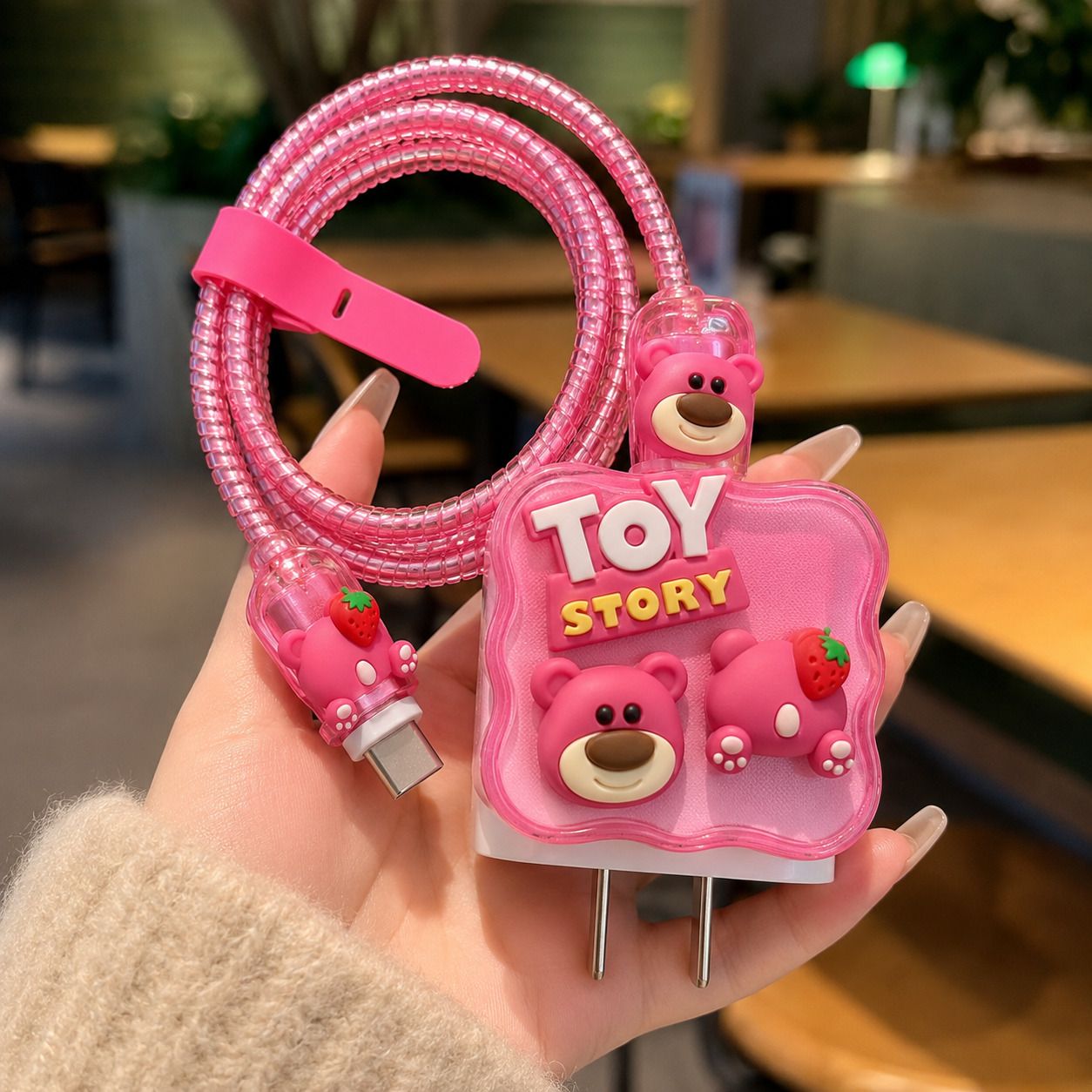VAPRIF Charger Cover For iPhone 18W/20W Type C Adapter Charger Case Pink Teddy Bear Cable Protector-picture-19