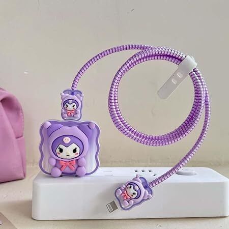 BeeNex Case Cover for i-Phone 18W-20W Charger Adapter, 3D Cute Design Teddy, Spiral Cable Protector-image-1