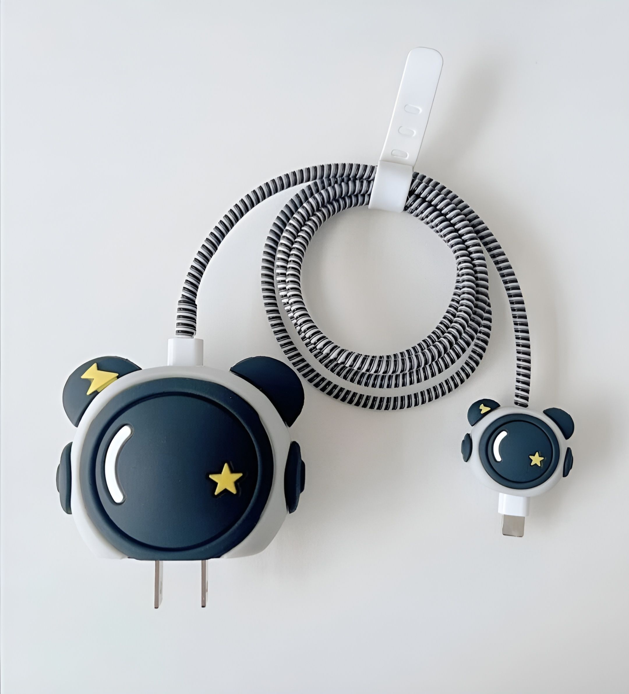 Micvir Charger Cover for iPhone 18W-20W Charger, 3D Cartoon Design Astronaut, Spiral Cable Protector-picture-31